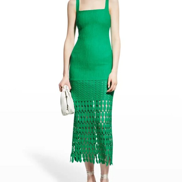 NWT $595 ALEXIS  South Scalloped Lace Knit Midi Dress - Green -  Size S - Picture 2 of 14